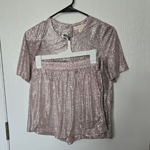 MONTEAU | Pink Sparkle Short Sleeve Top and Shorts Set